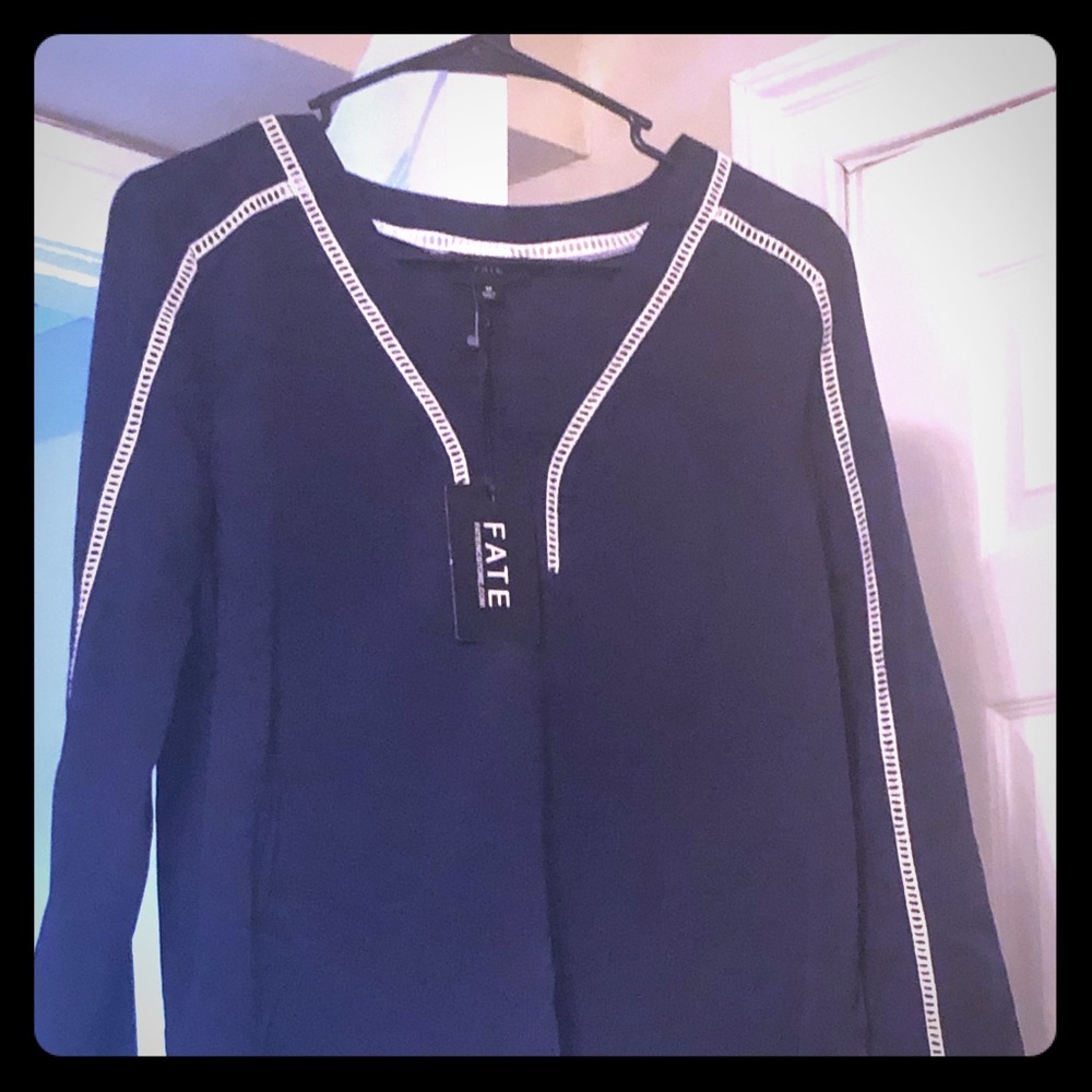Fate Blue and White Eyelet Blouse
